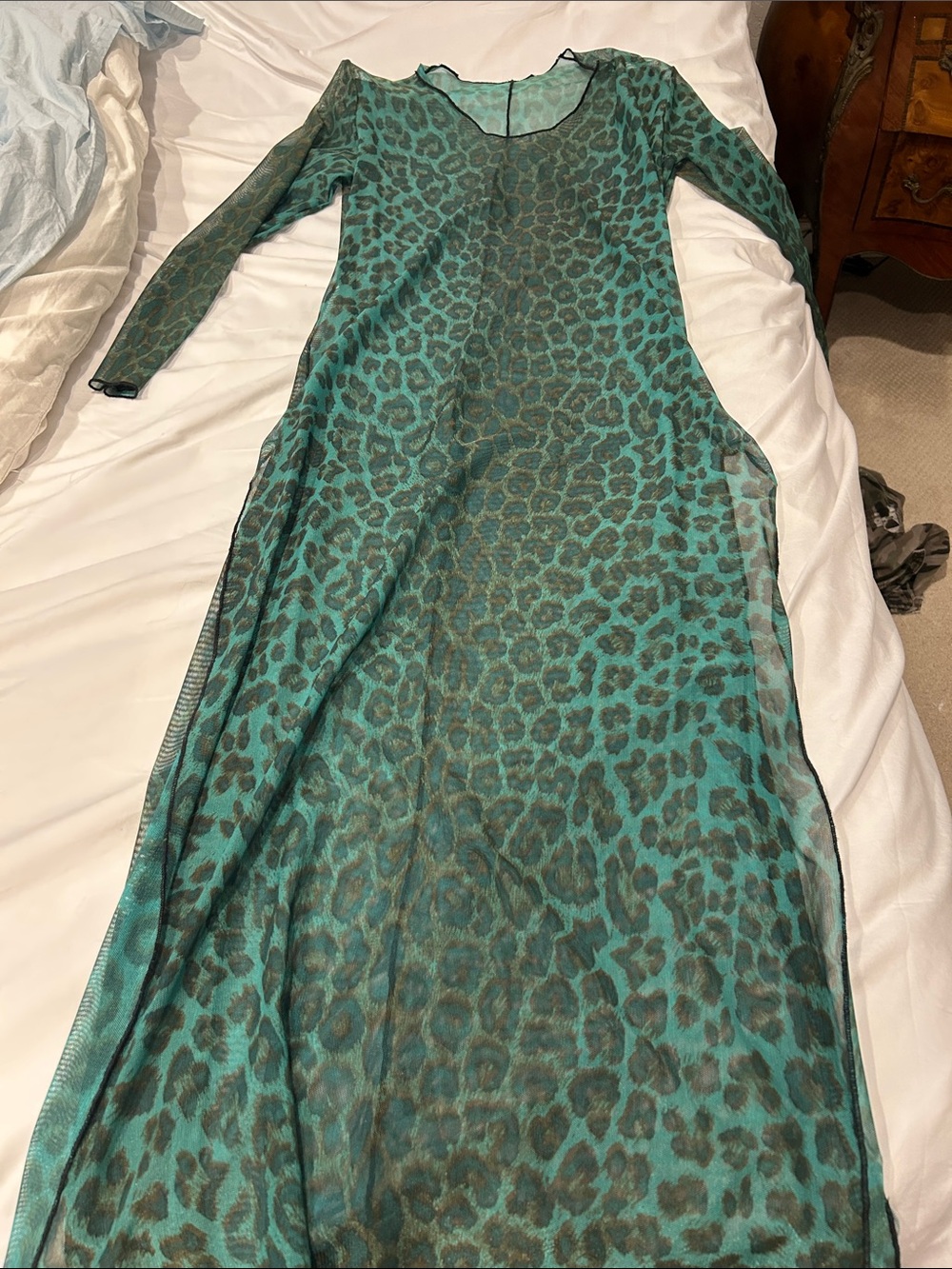 Teal Leopard Print Long Sleeve Maxi Dress